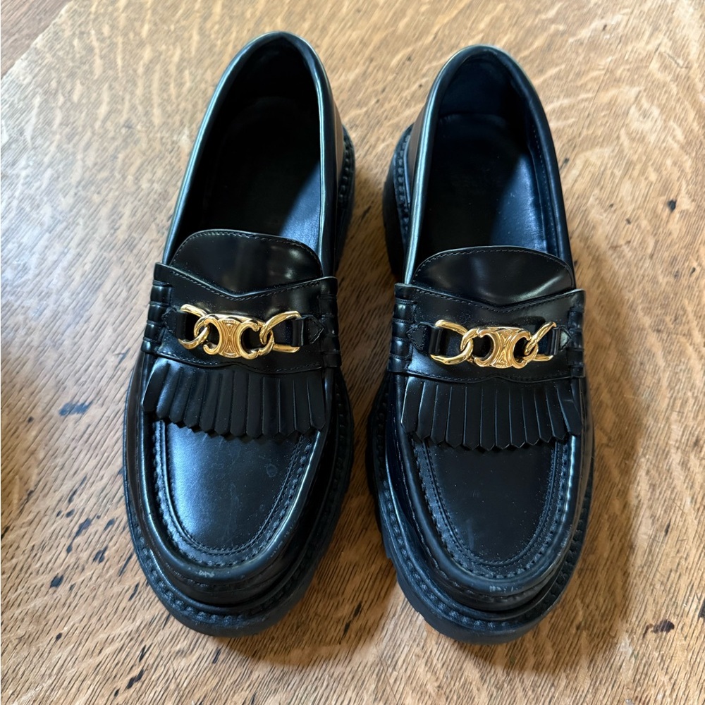 Celine Black Loafers with Gold Accent